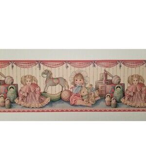 3 Rolls Vintage Dolls & Toys Crackled Wallpaper Border New Sealed Girls Childs
